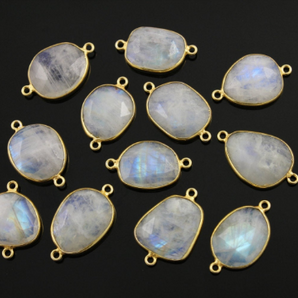 Rainbow Moonstone Faceted Oval Connector in Vermeil,  (RNM/CNT/13x15) - Beadspoint