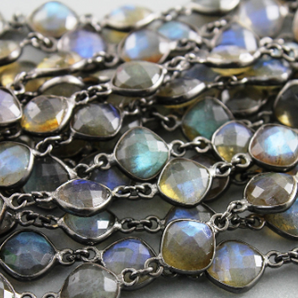 Labradorite Puff Cushion Bezel Chain, (BC-LAB-45) - Beadspoint