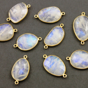 Rainbow Moonstone Faceted Oval Connector,(RNM/25x17) - Beadspoint