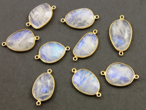 Rainbow Moonstone Faceted Oval Connector,(RNM/25x17) - Beadspoint
