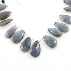 Blue Flashes Labradorite Faceted Pear Briolettes Beads, (LAB28x17PR) - Beadspoint