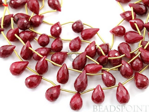 Ruby Faceted Briolette Tear Drops, 1 Full Strand, (RBY10x15FTEAR) - Beadspoint
