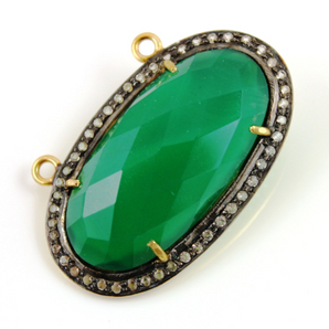 Green Onyx w/ White Sapphire, (GNX/WTZ/35x20) - Beadspoint