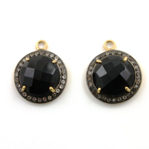 Genuine Black Onyx w/ White Sapphire Pendant, (BNXWTZ-A202) - Beadspoint