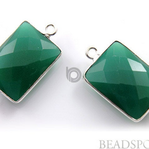 Green Onyx Faceted Rectangle Connector,, (SSBZC7451) - Beadspoint