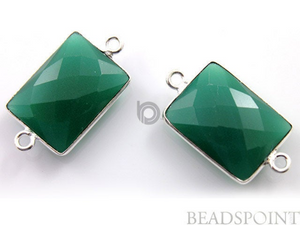 Green Onyx Faceted Rectangle Connector,, (SSBZC7451) - Beadspoint