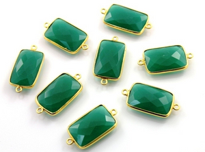 Green Onyx Faceted Rectangle Connector, (BZC8058) - Beadspoint