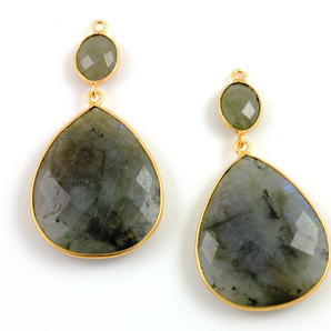 Labradorite Faceted Earrings Bezel Component,1 Pair, (EARR/LAB/01) - Beadspoint