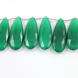 Green Onyx Faceted Pear Drops, (GNX/PEAR/15x40) - Beadspoint