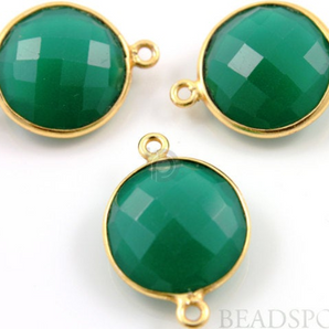 Green Onyx Faceted Coin Connector, (BZC7227) - Beadspoint