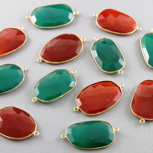 Green Onyx & Carnelian Faceted Bezel Connector, (BZC9035/GNX-CAR) - Beadspoint