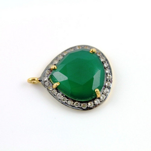 Green Onex Faceted w/ White Sapphire Pendant, (GRXWTZ-A201) - Beadspoint