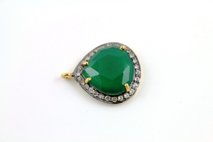 Green Onex Faceted w/ White Sapphire Pendant, (GRXWTZ-A201) - Beadspoint