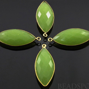 Apple Green Chalcedony Marquise Bezel, 24K Gold Vermeil Over Sterling Silver (BZC7217) - Beadspoint