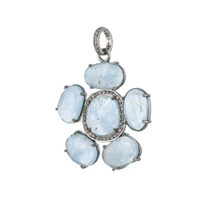 Pave Diamond Aquamarine Flower Pendant, (DGM-8030)