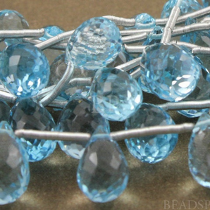 Blue Topaz Faceted Tear Drop Briolettes, (BTSmtear) - Beadspoint