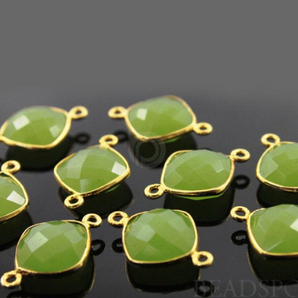 Apple Green Chalcedony Faceted Cushion Connector, (BZC3038) - Beadspoint