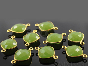 Apple Green Chalcedony Faceted Cushion Connector, (BZC3038) - Beadspoint