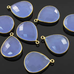 Light Blue Faceted Chalcedony Pear Bezel, (BZC3061) - Beadspoint