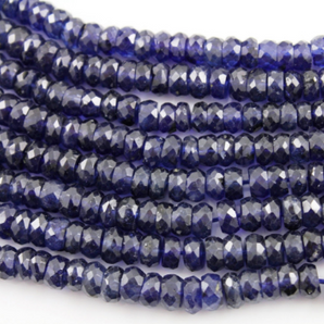 Natural Sapphire Facetted Roundels, Faceted Rondelles 3.5-4.5mm, Sold as Strand (SAPP/FRNDL/3-4.5) - Beadspoint