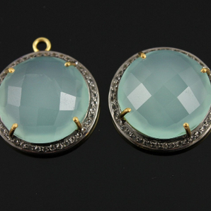 Aqua Chalcedony Set in White Topaz Faceted Bezel, (AQUA/WTZ/CIR/23) - Beadspoint