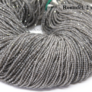 Grey Moonstone Micro Faceted Rondelles, (GMNS-2-RNDL) - Beadspoint