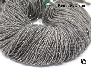 Grey Moonstone Micro Faceted Rondelles, (GMNS-2-RNDL) - Beadspoint