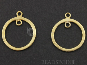 Gold Vermeil Brushed Round Earrings Component, 1 Pair(VM/6627/20) - Beadspoint