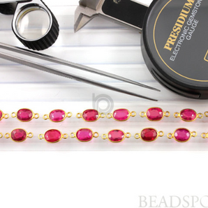 Natural Ruby Faceted Oval Connector, (RBY004) - Beadspoint