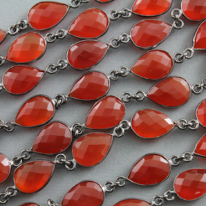 Carnelian Faceted Puff Pear Chain,(BC-CAR-51) - Beadspoint