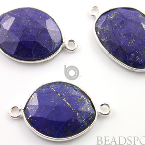 Lapis Lazuli Faceted Oval Connector, (SSLAP001-A) - Beadspoint