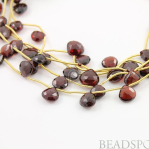 Garnet Faceted Flat Heart Drops, (GAR8-9hrt) - Beadspoint