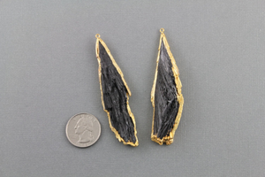 Raw Black Kyanite Large Freeform Electroplated Pendant,  (BZC9069/KYN/A) - Beadspoint