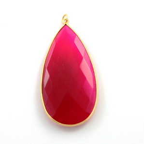 Fuschia Hot Pink Chalcedony Faceted Pear Bezel, (BZCT-1020/A) - Beadspoint