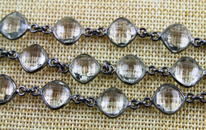 Rock Crystal Faceted Puff Cushion Chain, (BC-CRY-129) - Beadspoint