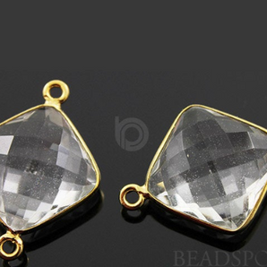 Rock Crystal Faceted Cushion Connector, (BZC-7518) - Beadspoint