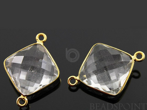 Rock Crystal Faceted Cushion Connector, (BZC-7518) - Beadspoint