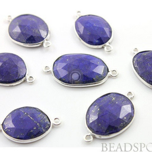 Lapis Lazuli Faceted Oval Connector, (SSLAP001-B) - Beadspoint