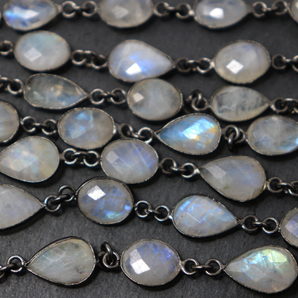 Rainbow Moonstone Faceted Oval and Pear Bezel Chain, (BC-RNB-143) - Beadspoint