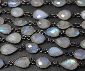 Rainbow Moonstone Faceted Oval and Pear Bezel Chain, (BC-RNB-143) - Beadspoint