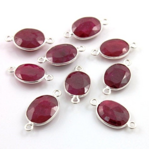 Dyed Ruby Faceted Oval Connector, (SSBZC7348-C) - Beadspoint