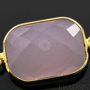 Rose Quartz Faceted Chicklet Rectangle Bezel Connector, (BZC7464) - Beadspoint