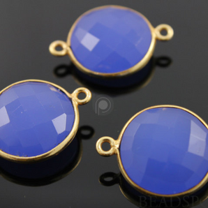 Blue Chalcedony Faceted Coin Shape Bezel, (BZC7225) - Beadspoint