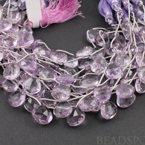 Pink Amethyst Medium Faceted Flat Heart Drops, (4PAM10x10-12x12HRT) - Beadspoint