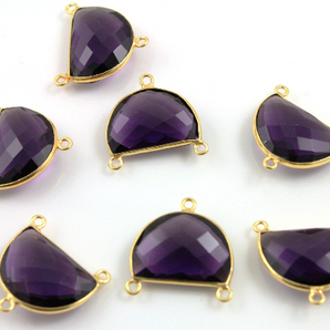 Amethyst Bezel Half Moon Shape Connector, (BZC9041/AM/CNT) - Beadspoint