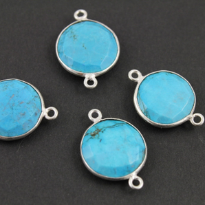 Blue Turquoise Faceted Bezel Coin Bezel Connector, (BZCT8102) - Beadspoint