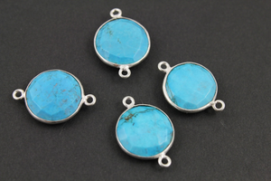 Blue Turquoise Faceted Bezel Coin Bezel Connector, (BZCT8102) - Beadspoint