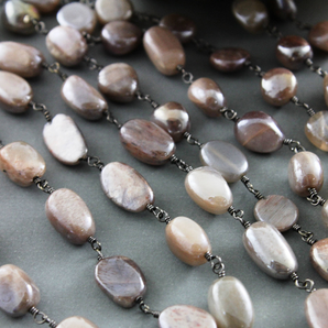 Mystic Brown Moonstone smooth Pebels nuggets rosary chain,  (BZC-BMNS-107) - Beadspoint