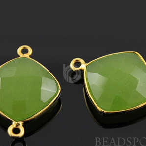 Apple Green Chalcedony Faceted Cushion Connector,(BZC7506) - Beadspoint