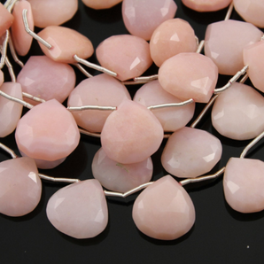 Natural Pink Opal Micro Faceted Tear Drop Heart, AAA Quality Gemstone, 10x11mm, 1 Strand (POPL/10X11/HT) - Beadspoint